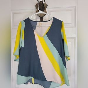 Tyeche Woman's Three Quarter Sleeve Spring Blouse, Size: Small Color: Striped